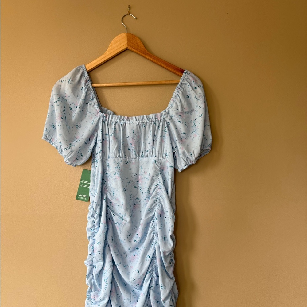 Simons Light Blue Ruched Mini Dress - Picture 2 of 5